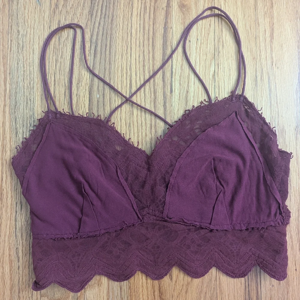 Free People Ilektra Bralette Burgundy Small NWOT